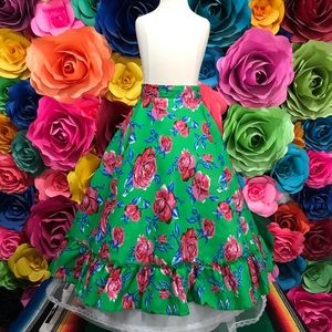 Mexican skirt Jalisco green flowery 27” for 5 Mayo, Mexican party, Halloween day